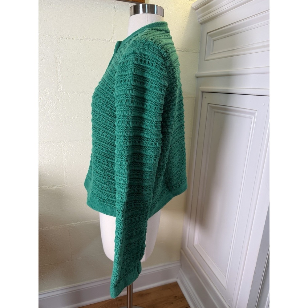 LOFT Petites Large Green Textured Cable Knit‎ Cardigan Sweater W/Gold Buttons - Picture 2 of 6